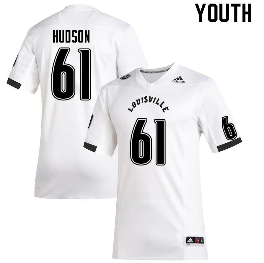 Youth #61 Bryan Hudson Louisville Cardinals College Football Jerseys Sale-White - Click Image to Close